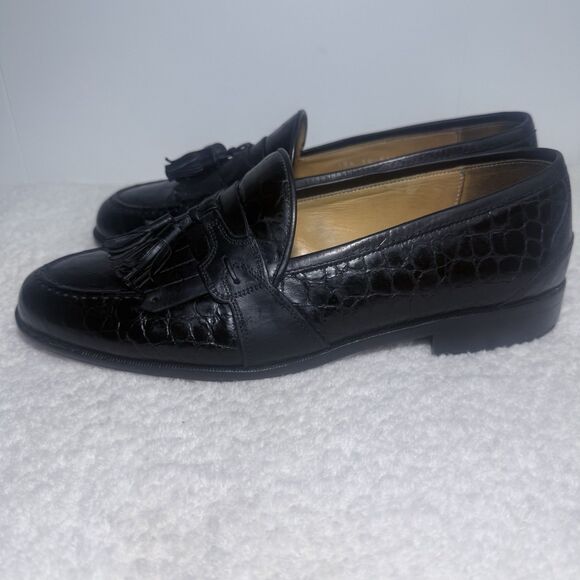 Johnston Murphy Men’s Black  Cellini Black Gator Print Tassel Loafer Shoe 8.5M - Picture 2 of 8